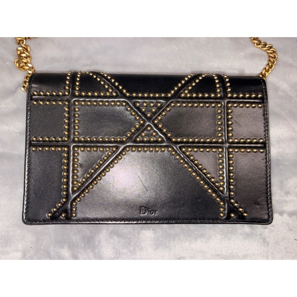 Dior Diorama Wallet on‎ Chain Black Studded Leather Gold Hardware With COA - Picture 3 of 15
